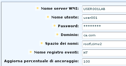 Il nome del server WMI è la macchina locale su cui è installato l'agente.