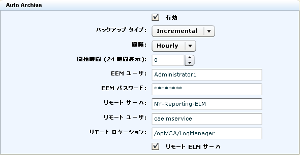 レポート サーバに時間単位で反復する自動アーカイブを選択します。