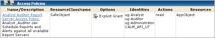 AnalystAuditorReportServerAccessPolicy provides access to Analyst, Auditor, Administrator, and CALM_API_UT