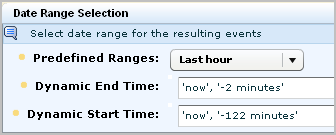 Edit the ranges to show 'now','-1 minutes' for dynamic end time and 'nwo', '-121 minutes' for dynamic start time.