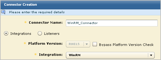 Selecting WinRM integration creates WinRM_Connector.