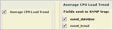 Example shows that fields sent in SNMP trap appear in this order: first event_datetime and next event_trend.