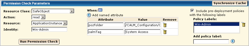 If your permission check fails, check to ensure you entered the filters in the same order they appear in the policy.