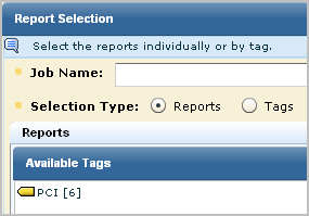 In the Report Selection panel, the only available tag is PCI.