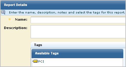 In the report details panel, the only tag is PCI.