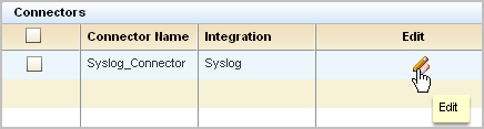 Connector Display screen, showing Syslog_Connector.