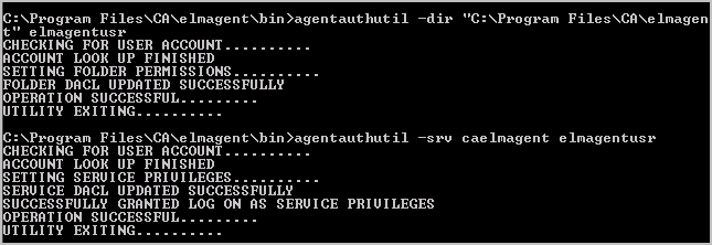 This graphic shows a set of example responses messages generated by the agent authorization utility.