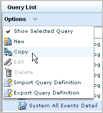 Select the Copy option with System All Event Detail selected.