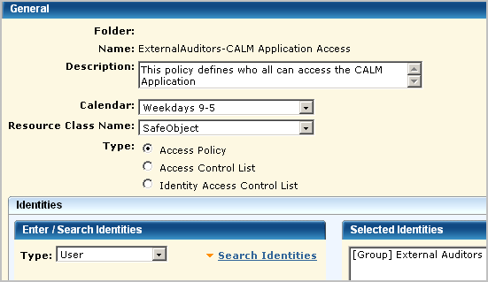 The CALM Access Policy with a calendar and a new user group limits access to CA Enterprise Log Manager for users in this role.