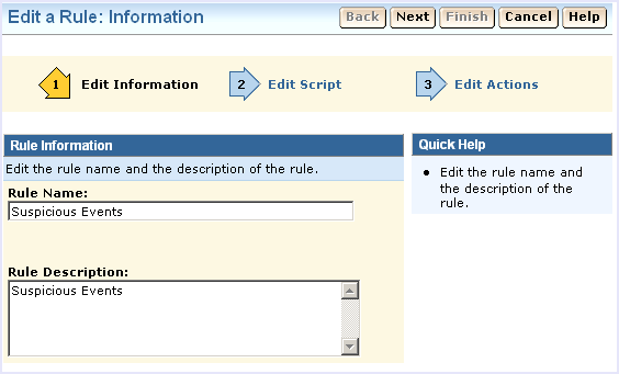 This picture shows the first page of the Edit a Rule wizard.