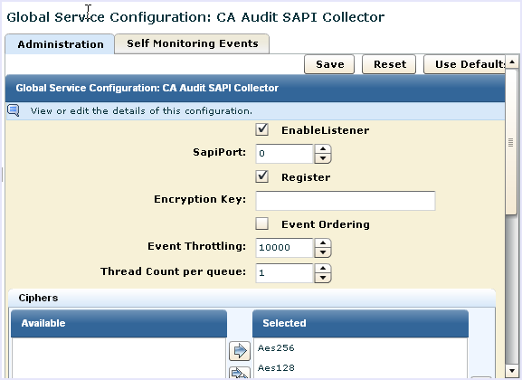 This picture shows the CA SAPI Collector configuration dialog.