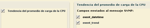 El ejemplo muestra que los campos enviados en el mensaje SNMP aparecen en este orden: primero event_datetime y después event_trend.