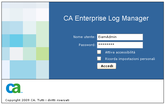 Accedere come EiamAdmin quando si accede per la prima volta.