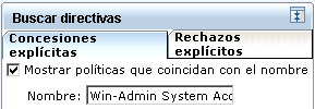 La búsqueda por nombre sólo muestra la política que busca.