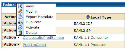 Picture of the action pull-down menu to modify objects