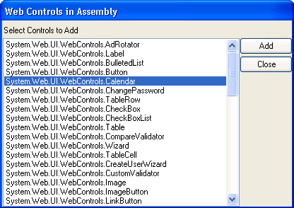 Web Controls in assembly dialog