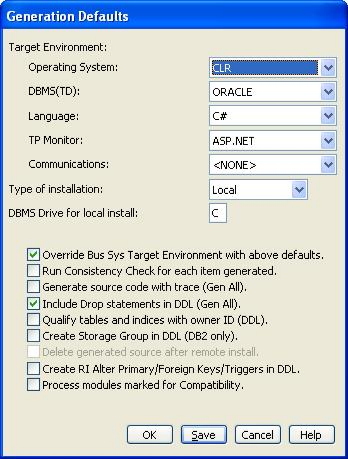 Generation Defaults dialog