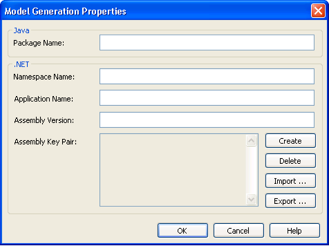 Model generation Properties dialog