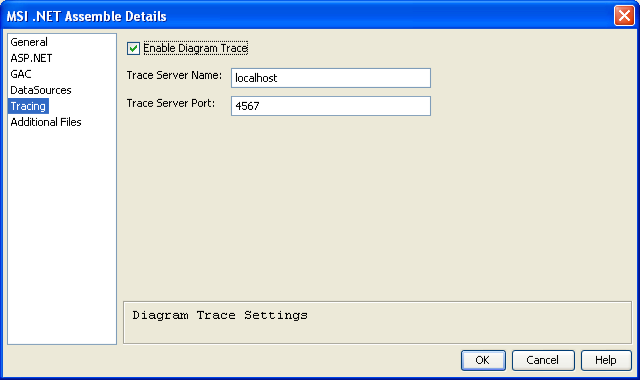 MSI.NET Assemble Details dialog  with tracing selected