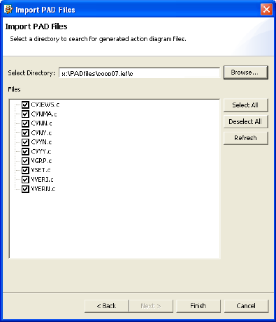 Import PAD files dialog