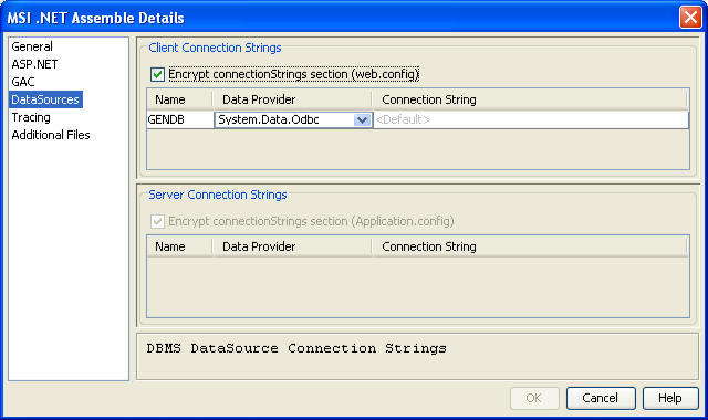 MSI .NET Assemble Details panel with with DataSources selected