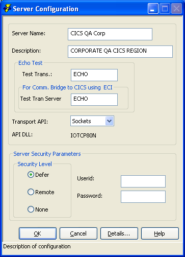 Server Configuration Dialog
