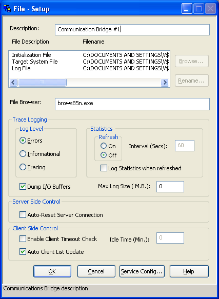 Comm. Bridge Setup Dialog