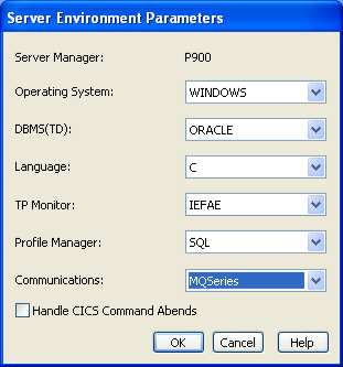 Set Server Environment Parameters dialog