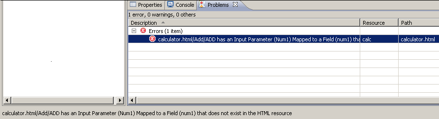 Error displayed in the Problems view