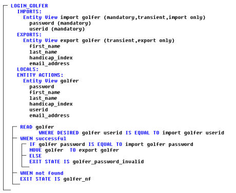 Modify the LOGIN GOLFER Process Action Diagram Logic