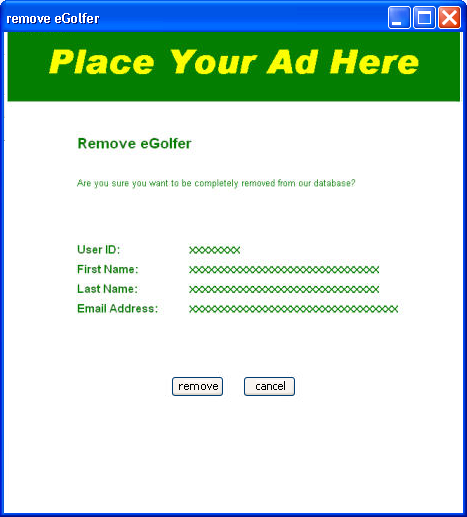 This image depicts the Remove eGolfer window