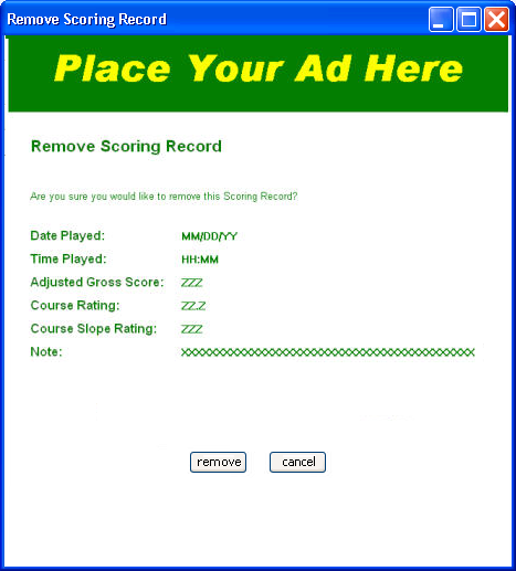 This image depicts the Remove Scoring Record window