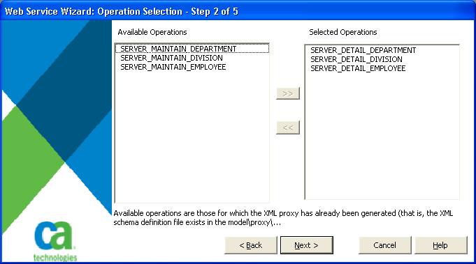 Operation Selection panel