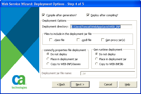 Deployment Options panel