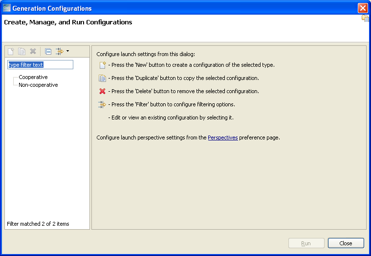 Generation Configurations Dialog