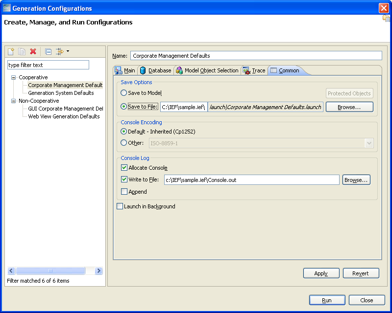 Generation Configuration Common Tab