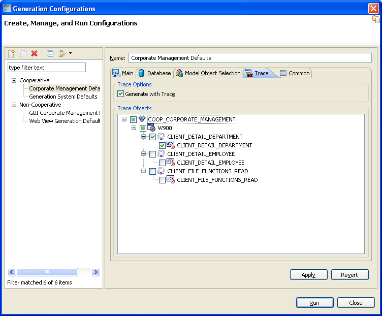 Generations Configuration_Trace Tab