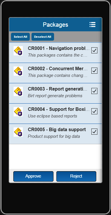 Approve-Reject screen