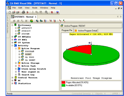 The actual usage statistic is displayed for the selected pie segment.