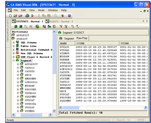 When you select an Object Class or static object, a table is displayed with a column for each attribute and a row for each object instance