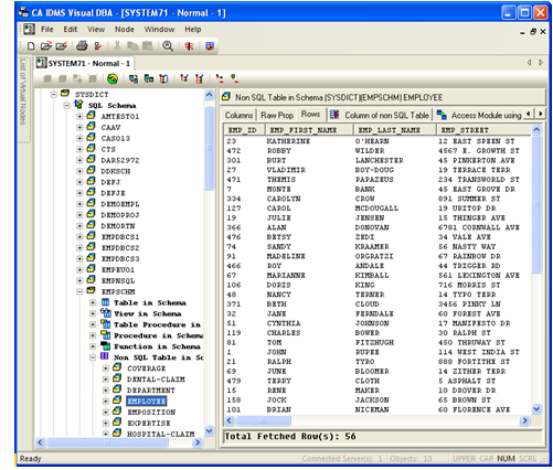 Row information is displayed