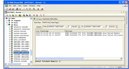 Search log information is displayed
