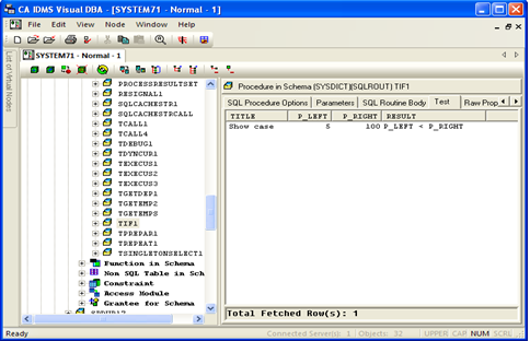 The result of executing SQL procedure is shown