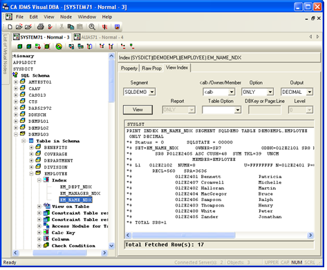 Index information is displayed