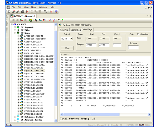 Database page information is displayed