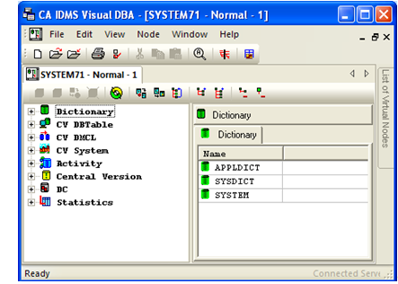 The Visual DBA DOM tree after a successful connection