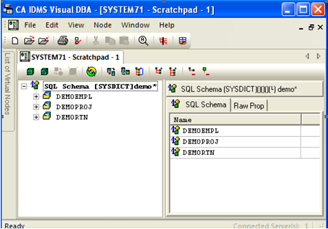 SQL schemas in dictionary SYSDICT whose name starts with DEMO