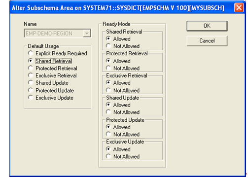 Default usage of the area in new subschema can be modified