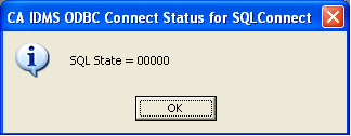 Displays if the connection was successful or not along with a SQL State value.