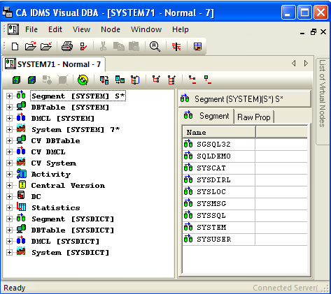 DC Administrator after successful connection and selecting Segment [SYSTEM] S*